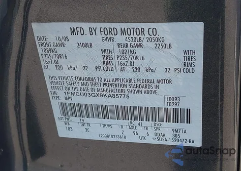 2009 Ford Escape Xlt from USA, damaged, VIN 1FMCU03GX9KA85775
